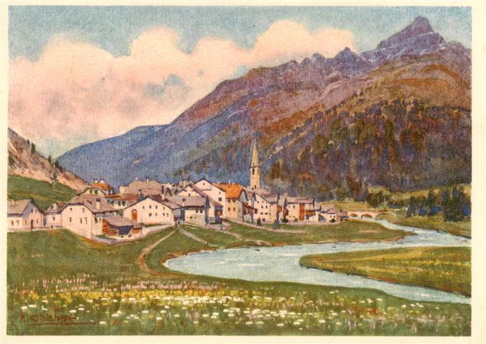 Scanfs GR Panorama mit Piz d Esan Kuenstlerkarte