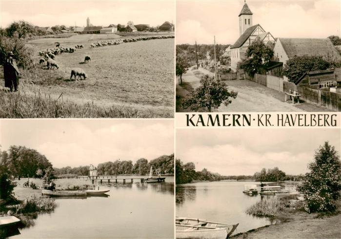 Kamern Panorama Schafherde Partie an der Havel Ortsmotiv mit Kirche