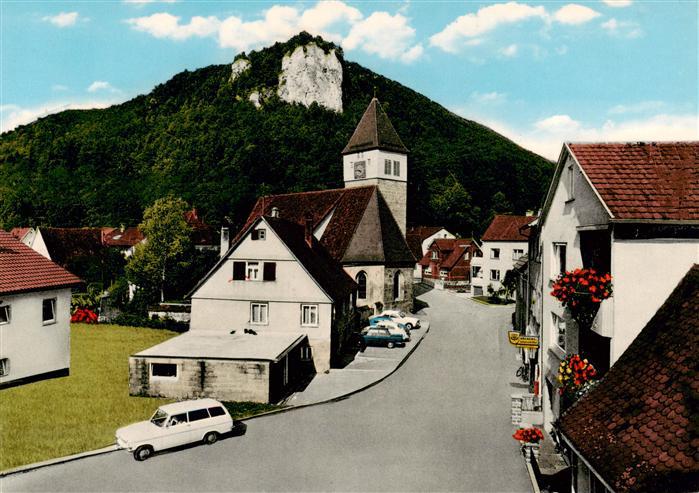 Eybach Geislingen Steige mit Simultankirche und Himmelsfelsen an der Schwaebisch