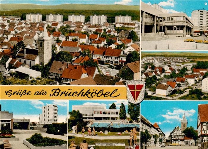 Bruchkoebel Stadtpanorama Rathaus Luftaufnahme Hauptstrasse Hallenbad Freibad  B