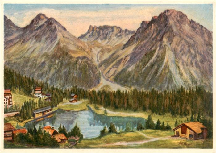 Arosa GR Unterseeli mit Mayenfelder Furka Kuenstlerkarte