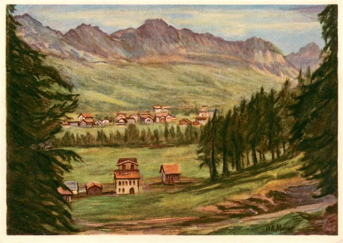 Churwalden GR mit Parpaner Hoerner Kuenstlerkarte