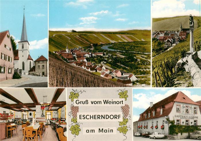 Escherndorf Volkach Panorama Weinberge Motiv mit Kirche Gasthaus zur Krone Resta
