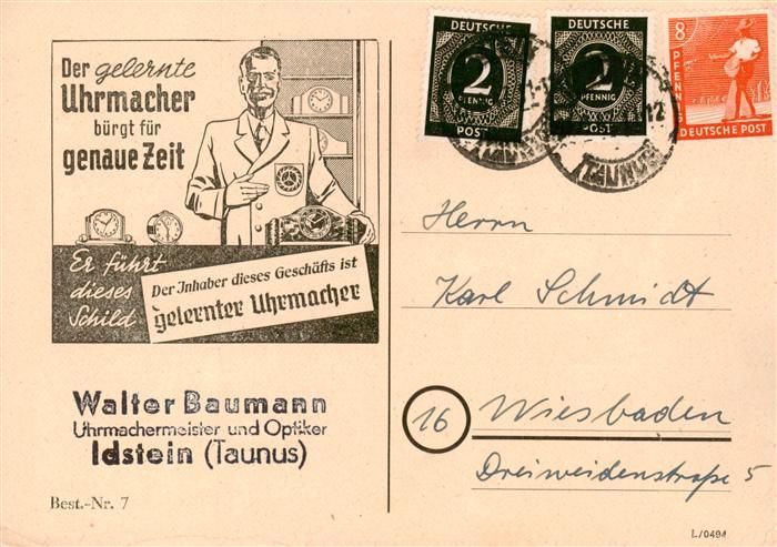 Idstein Korrespondenz Uhrmachermeister Optiker Baumann