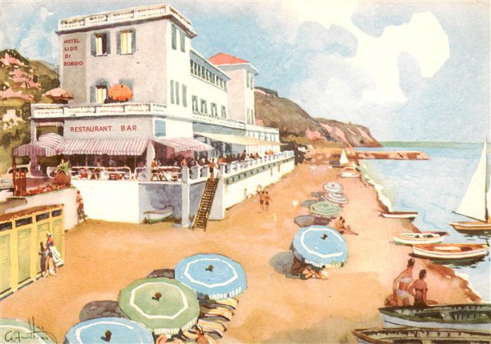Borgio Verezzi Liguria IT Hotel Lido di Borgio Strand Kuenstlerkarte