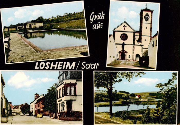 Losheim Saar See Teilansichten Freibad Kirche Panorama