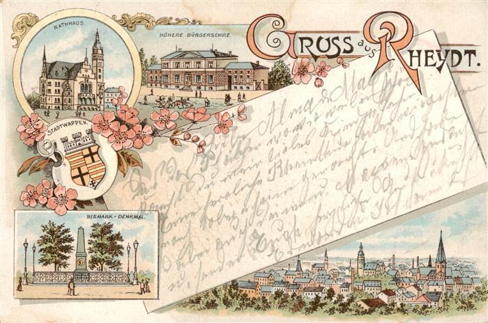 Rheydt Moenchengladbach Rathaus Hoehere Buergerschule Stadtwappen Bismarck Denkm