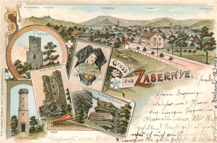 Zabern Saverne 67 Alsace Panorama Burgruinen Felsformationen Litho