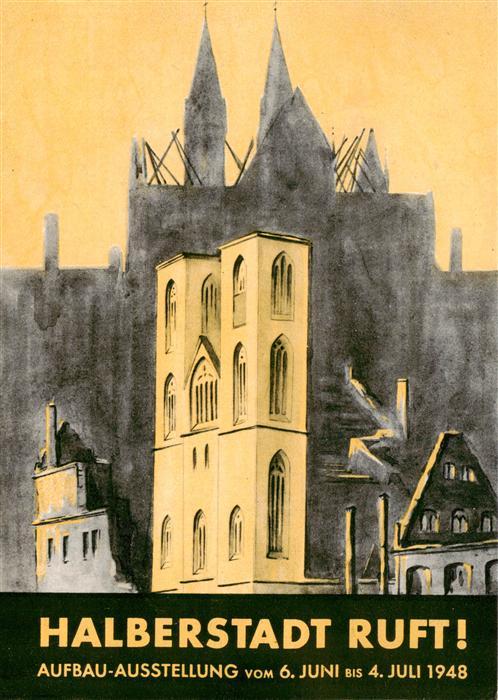 Halberstadt Sonderpostkarte zur Aufbauausstellung Sonderstempel Kuenstlerkarte