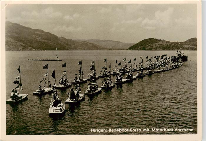 Fuerigen Stansstad NW Badeboot-Korso mit Motorboot Vorspann Bromsilber