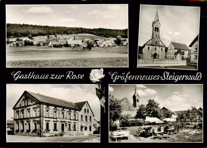 Graefenneuses Geiselwind Panorama Teilansicht mit Kirche Gasthaus zur Rose