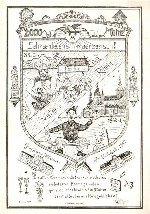Mainz  Rhein Gedenkkarte 2000 Jahre Jubilaeum Wappen Kuenstlerkarte Sonderstempe