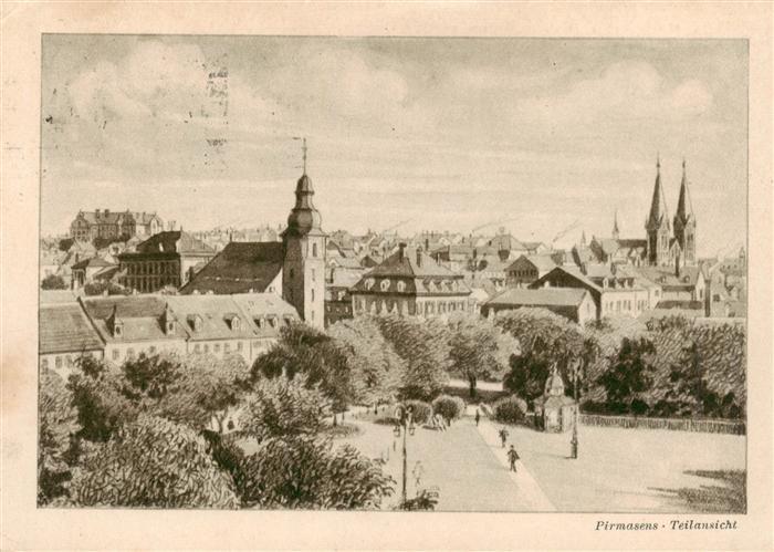 Pirmasens Teilansicht mit Kirchen Feldpost