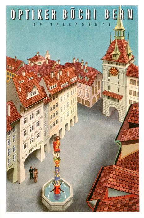 Bern BE Optiker Buechi Spitalgasse aus der Vogelperspektive Illustration