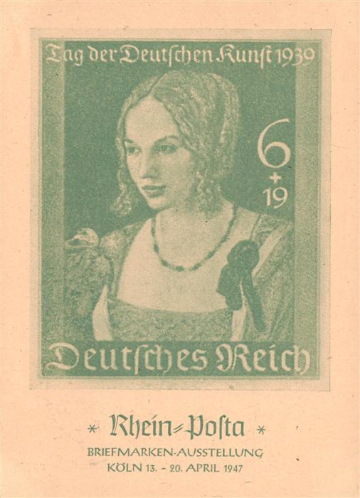 Koeln  Rhein Rhein Posta Briefmarken-Ausstellung Tag der Deutschen Kunst 1939