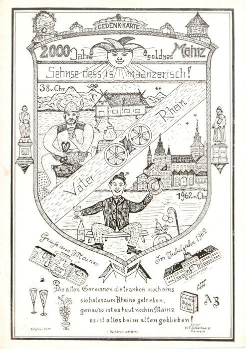 Mainz  Rhein Gedenkkarte Zeichnung