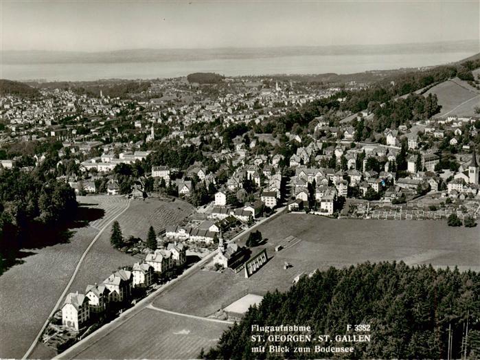 St Georgen St Gallen Fliegeraufnahme mit Blick zum Bodensee