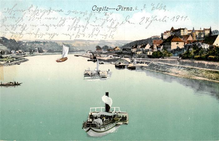 Copitz Pirna Elbe Blick ueber die Elbe Schloss