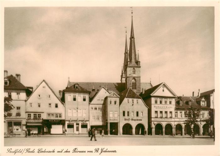 Saalfeld Saale Liedenseite mit den Tuermen von St. Johannes Kirche