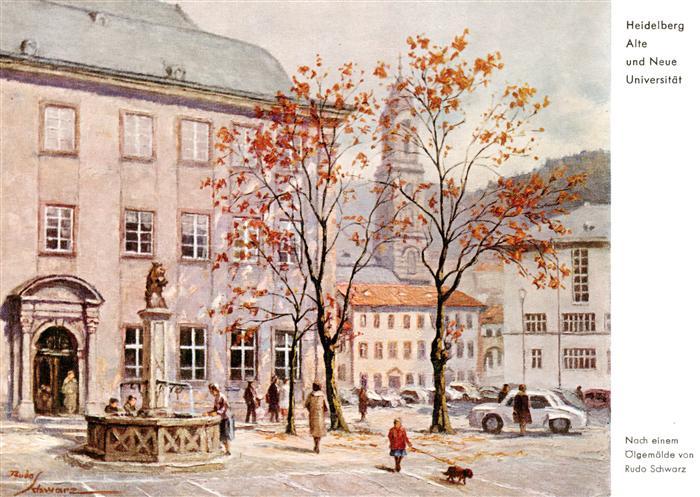 Heidelberg Neckar Alte und neue Universitaet Kuenstlerkarte