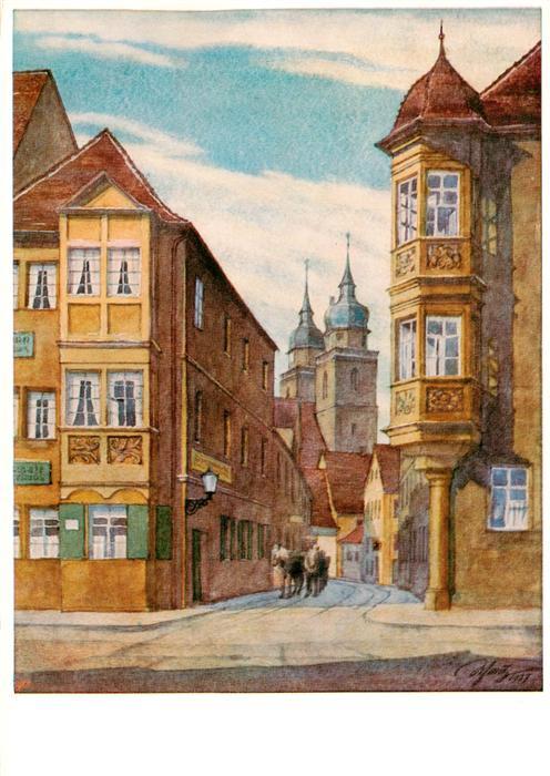 BAYREUTH Bayern Brautgasse mit Stirnerhaus Aquarell