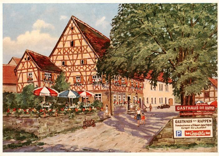 Oberickelsheim Gasthaus zum Rappen Terrasse Kuenstlerkarte