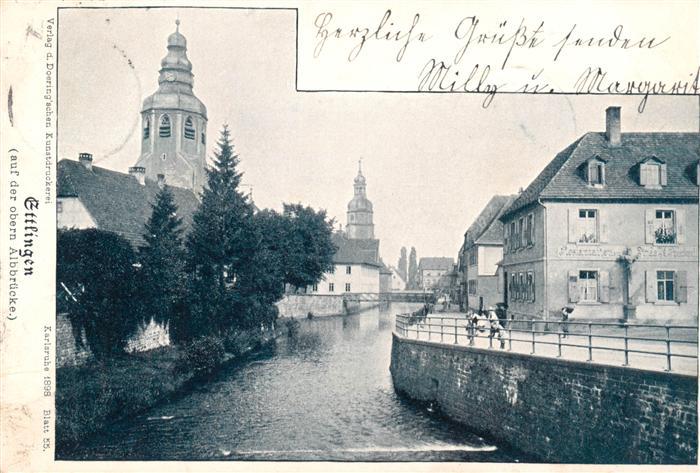 Ettlingen Partie an der Alb Blick zur Kirche