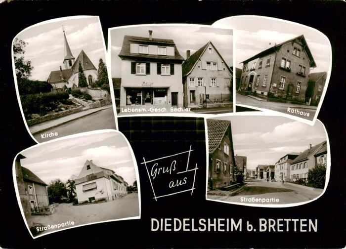 Diedelsheim Kirche Lebensmittelgeschaeft Rathaus Strassenpartie