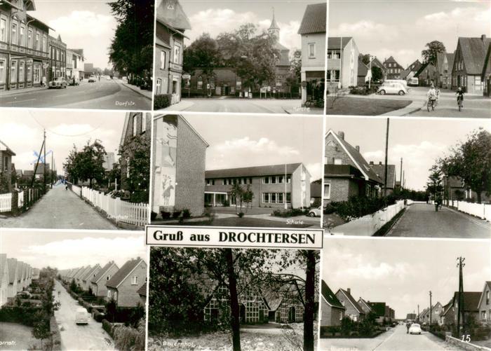 Drochtersen Dorfstrasse Kirche Schule Bauernhof Wohnhaeuser