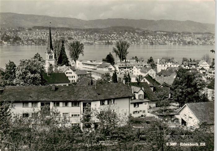 Erlenbach  ZH Ortsansicht mit Kirche Blick auf den Zuerichsee