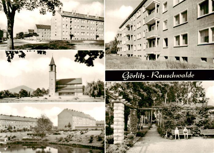 Rauschwalde Goerlitz Teilansichten Wohnsiedlung Hochhaeuser Parkanlagen Kirche