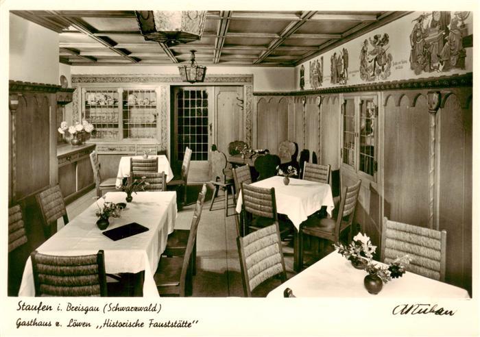Staufen Breisgau Gasthaus zum Loewen Gastraum Historische Fauststaette