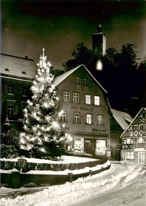 Bad Berneck Ortszentrum zur Weihnachtszeit Christbaum Nachtaufnahme