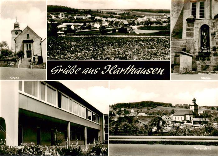 Harthausen Bad Mergentheim Panorama Kirche Statue Schule Teilansicht