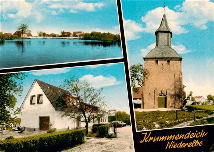 Krummendeich Partie am Fluss Gasthof Kirche