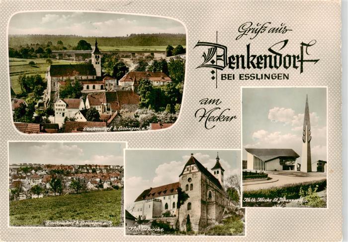 Denkendorf Wuerttemberg Panorama mit Kirche Klosterkirche Kath Kirche St Johanne