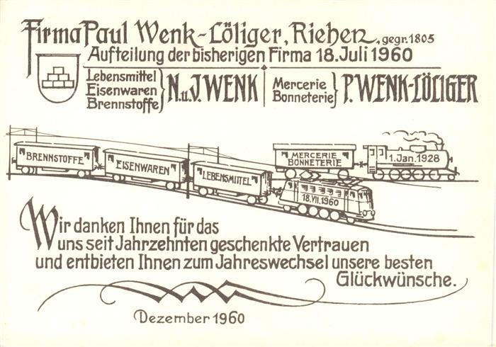 Riehen Basel BS Firma Paul Wenk Loeliger Dankeskarte