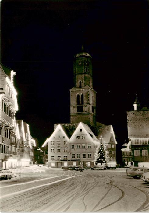 Biberach Riss Marktplatz Weihnachtskarte Nachtaufnahme