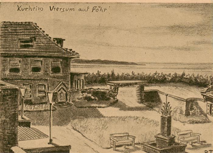 Utersum Insel Foehr Kurheim Kuenstlerkarte Zeichnung von Paul Tenzer