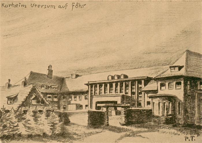Utersum Insel Foehr Kurheim Kuenstlerkarte Zeichnung von Paul Tenzer