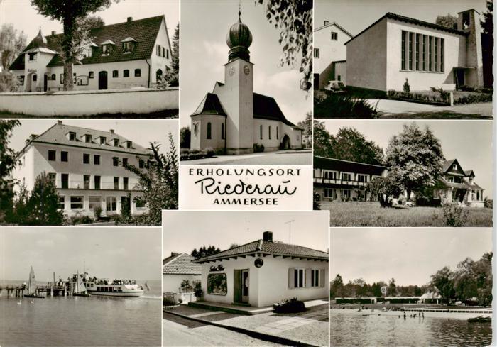 Riederau Ammersee Teilansichten Kirche Bootsanleger Fahrgastschiff Badestrand