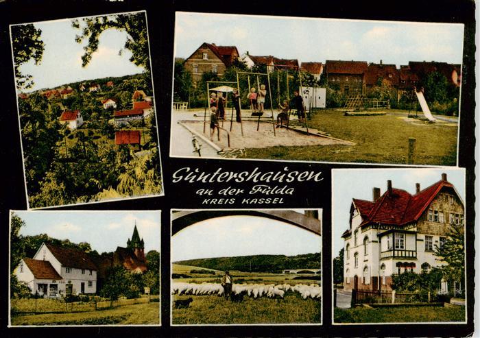 Guntershausen Kassel Teilansichten Kinderspielplatz Kirche Schafherde