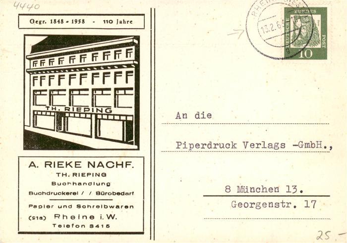 Rheine A Rieke Nachf Papier und Schreibwaren Geschaeft