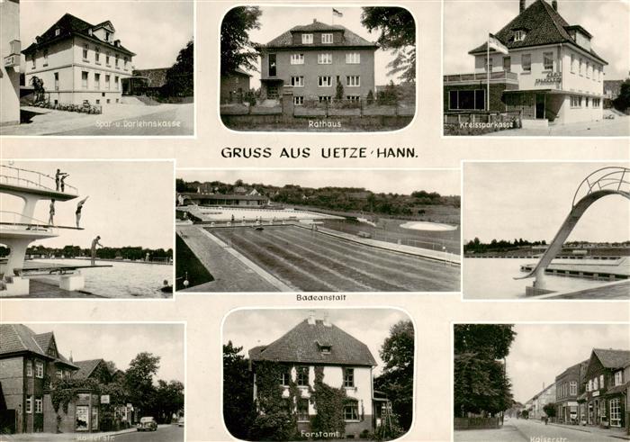 Uetze Sparkasse Rathaus Freibad Badeanstalt Strassenpartie Forstamt