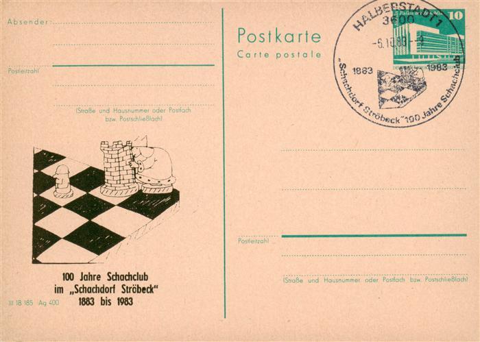 Schach Chess Echecs 100 J. Schachclub Schachdorf Stoebeck  Halberstadt