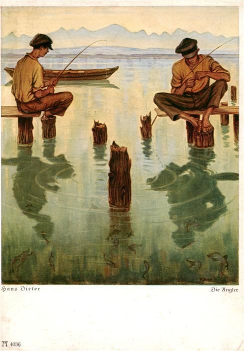DIETER Hans (1881-1968) Bodenseekuenstler Nr.4036 Die Angler