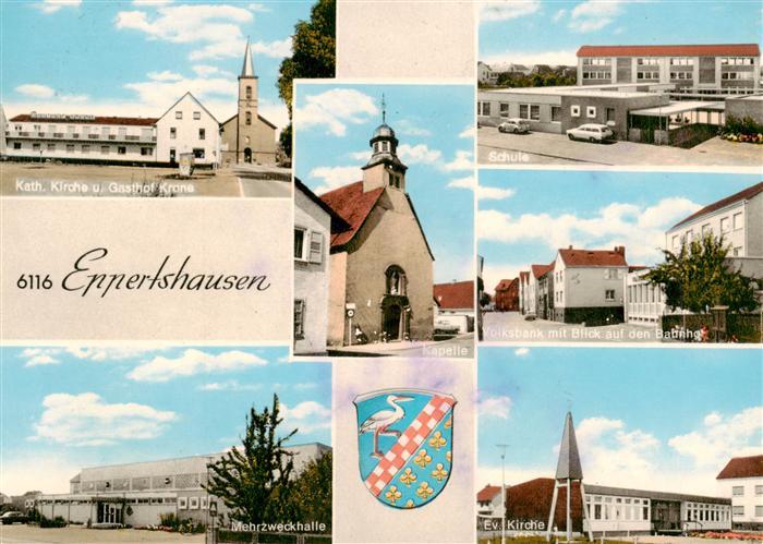 Eppertshausen Kath Kirche Gasthof Krone Kapelle Schule Volksbank mit Bahnhof Meh