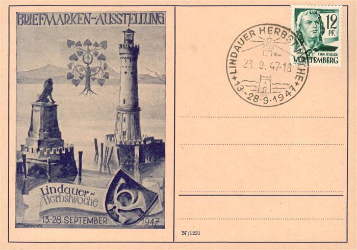 Lindau Bodensee Briefmarken-Ausstellung 1947 Werbeplakat