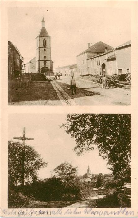 Foulcrey 57 Moselle Dorfpartie mit Kirche und Kreuz