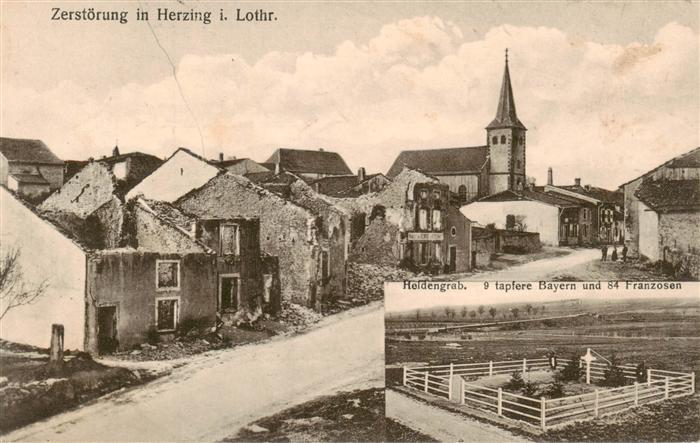 Herzing Hertzing 57 Moselle Lothringen Zerstörung in WK1 Heldengrab